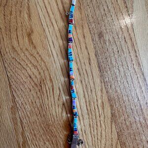 TSF touch of Santa Fe Turquoise and Sterling Multi Stone inlay link bracelet